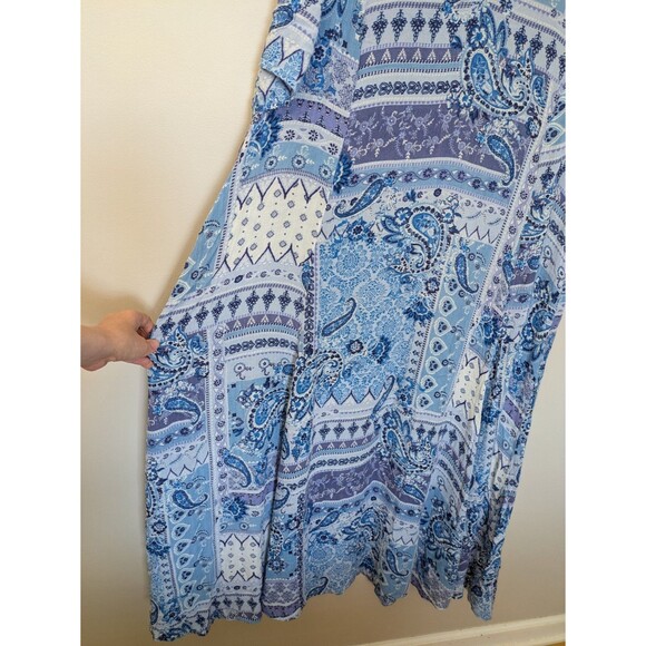 Woman Within Maxi Dress Size 1X 22/24 Blue Paisley Patchwork Boho Rayon Crinkle - Picture 2 of 8